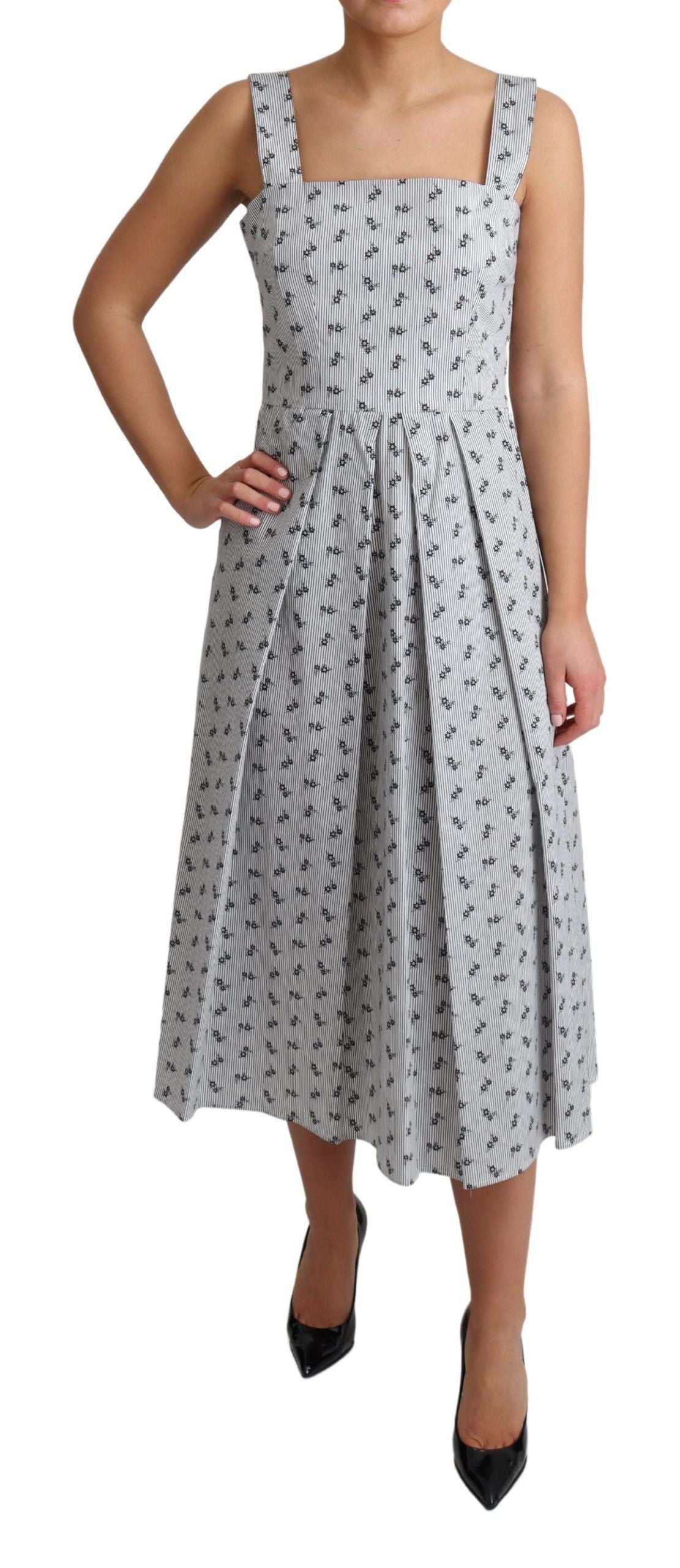 Dolce &amp; Gabbana blauw-witte bloemenpatroon katoenen A-lijn jurk