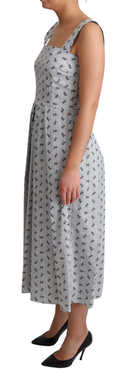 Dolce &amp; Gabbana blauw-witte bloemenpatroon katoenen A-lijn jurk