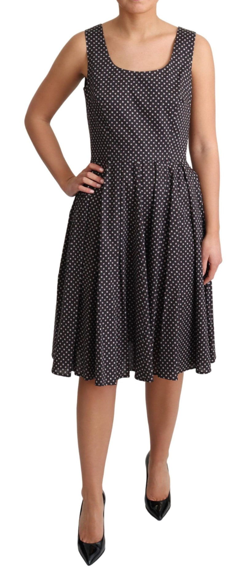 Robe A-line en coton extensible à motifs floraux noirs de Dolce &amp; Gabbana