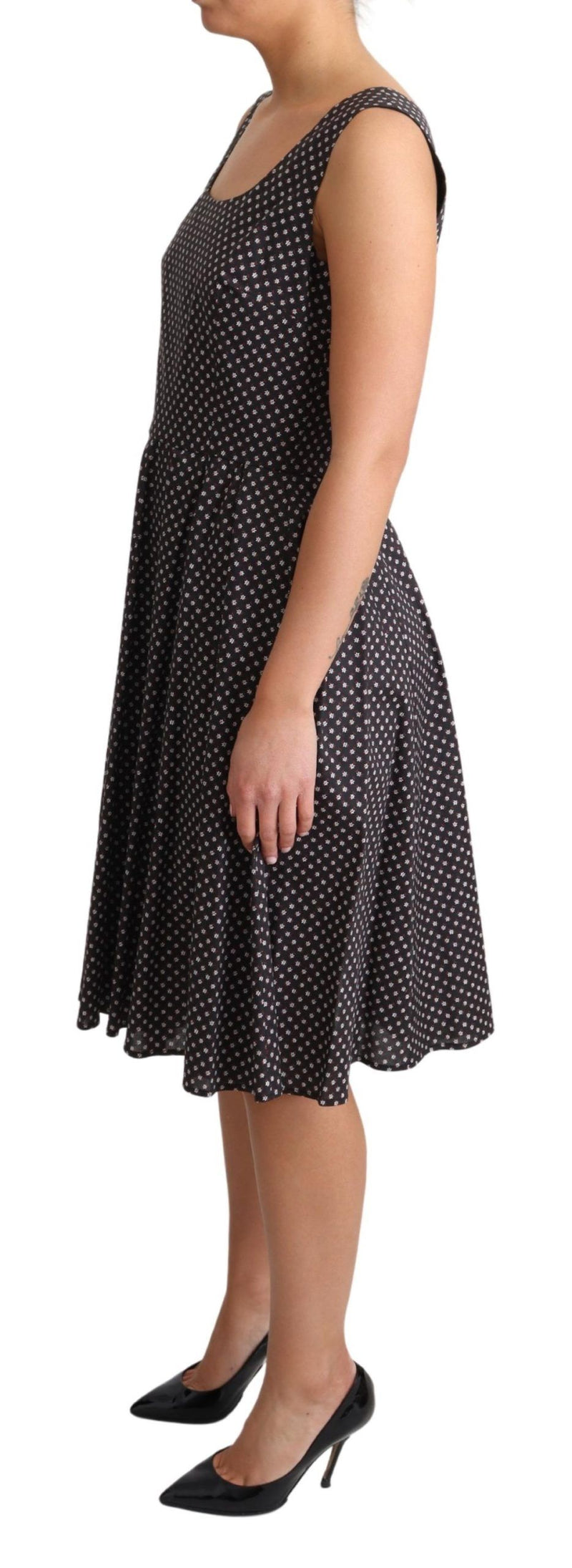 Robe A-line en coton extensible à motifs floraux noirs de Dolce &amp; Gabbana