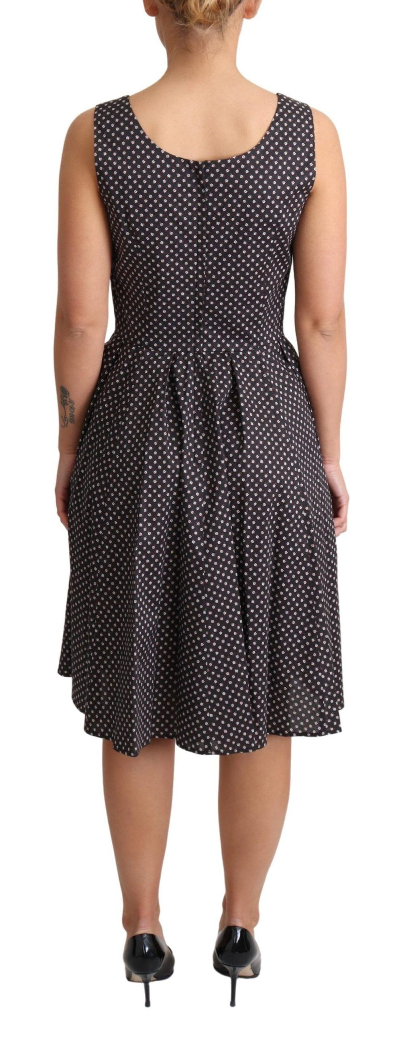 Robe A-line en coton extensible à motifs floraux noirs de Dolce &amp; Gabbana