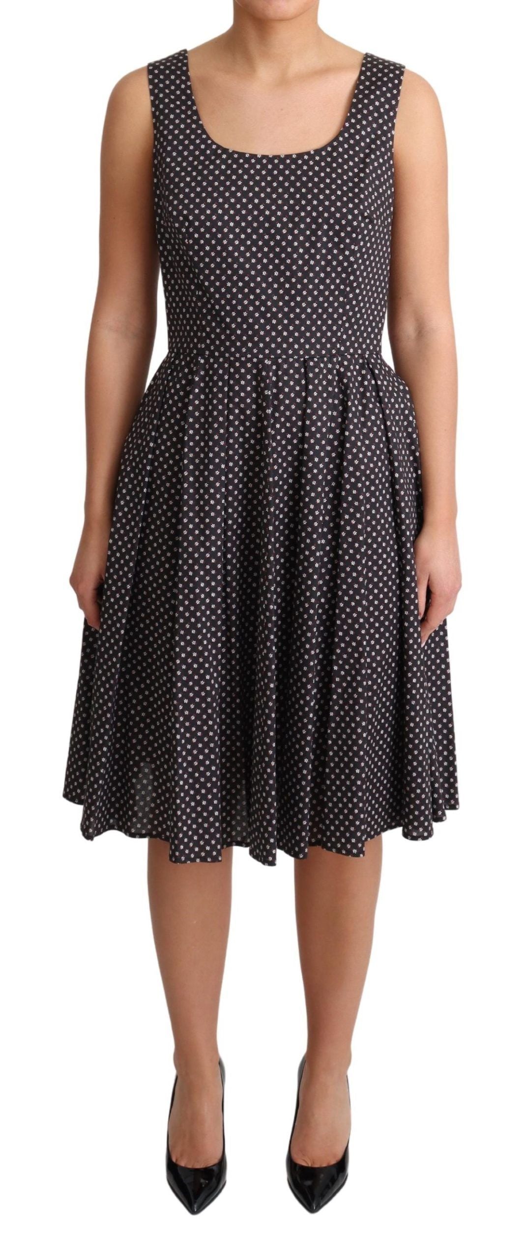 Robe A-line en coton extensible à motifs floraux noirs de Dolce &amp; Gabbana