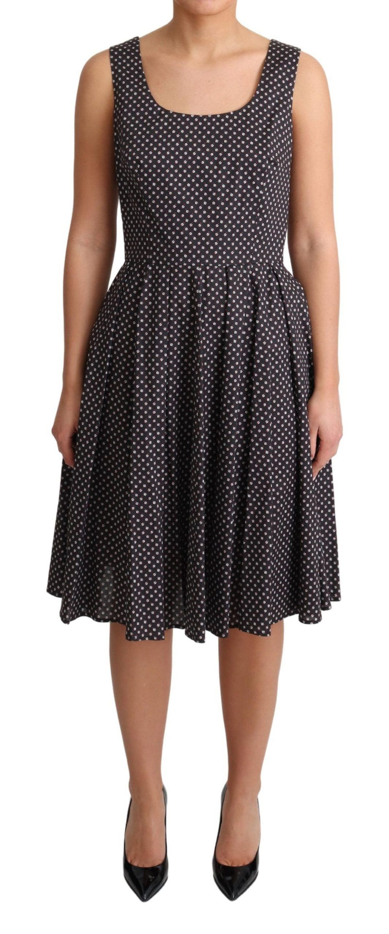 Robe A-line en coton extensible à motifs floraux noirs de Dolce &amp; Gabbana