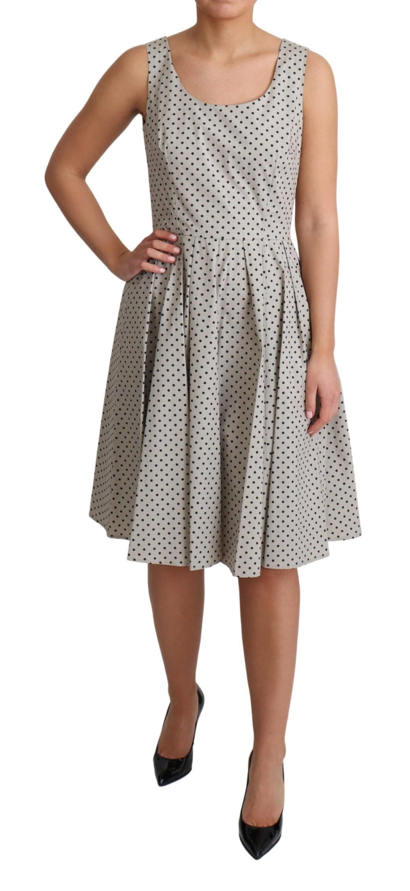 Robe trapèze en coton beige à pois de Dolce &amp; Gabbana