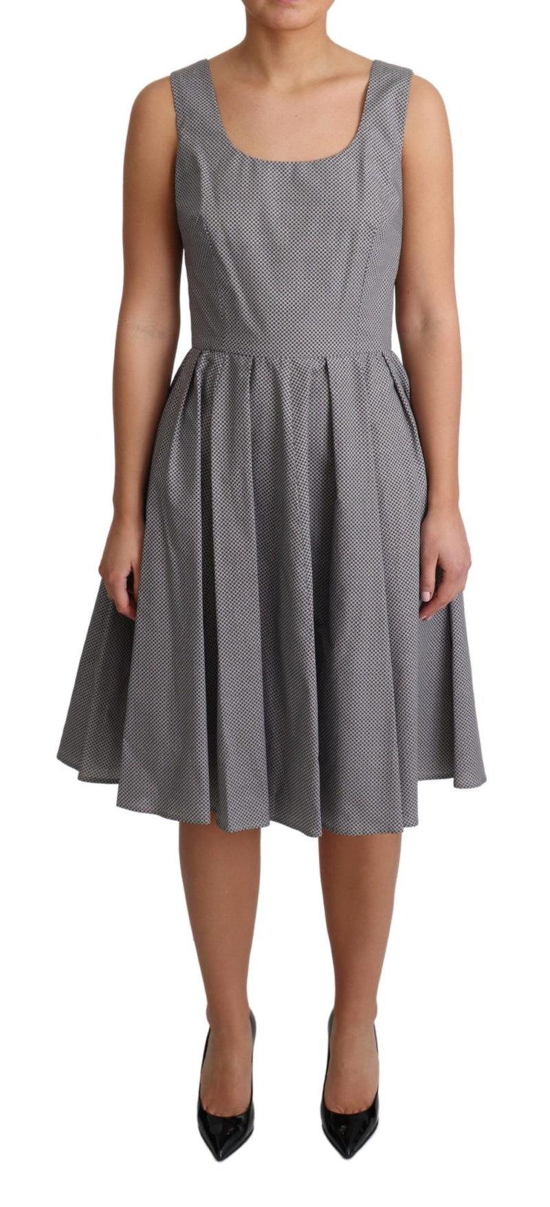 Robe trapèze en coton bleu et beige à motifs géométriques de Dolce &amp; Gabbana