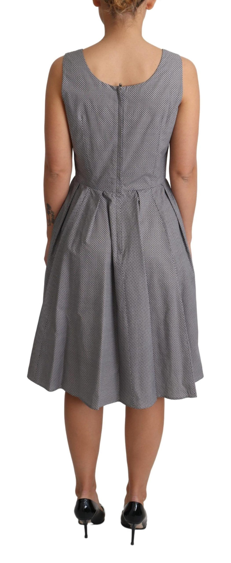 Robe trapèze en coton bleu et beige à motifs géométriques de Dolce &amp; Gabbana
