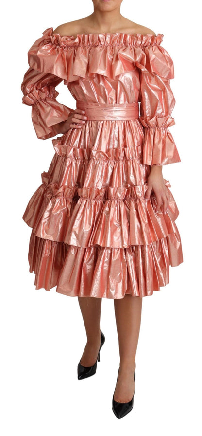 Robe en soie et coton rose à volants Dolce & Gabbana