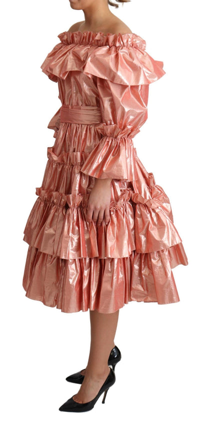 Robe en soie et coton rose à volants Dolce & Gabbana