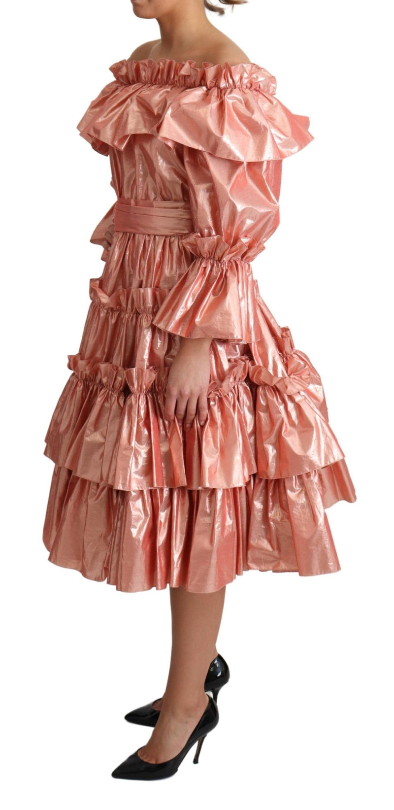 Robe en soie et coton rose à volants Dolce &amp; Gabbana