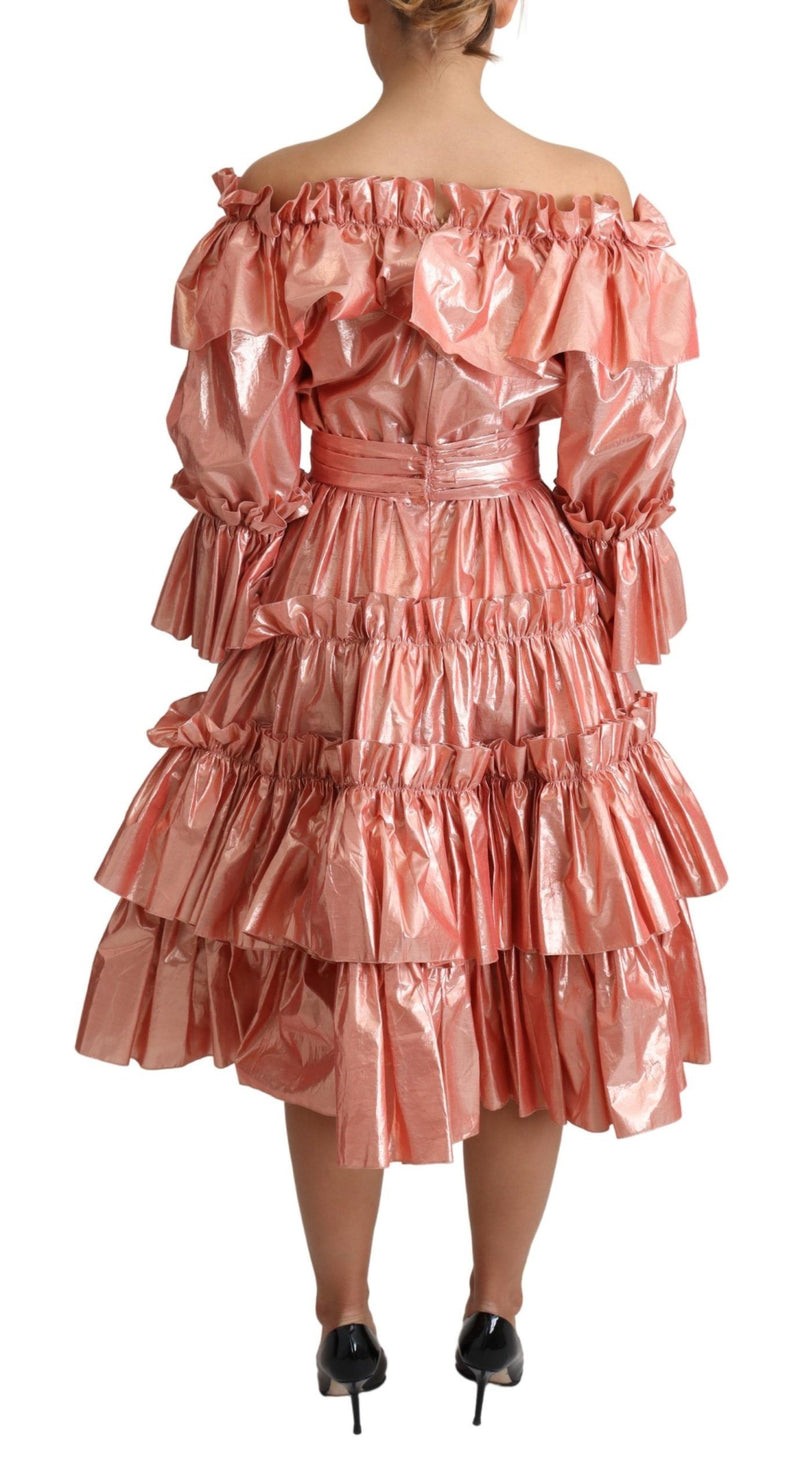 Robe en soie et coton rose à volants Dolce &amp; Gabbana