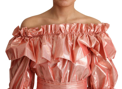 Robe en soie et coton rose à volants Dolce & Gabbana