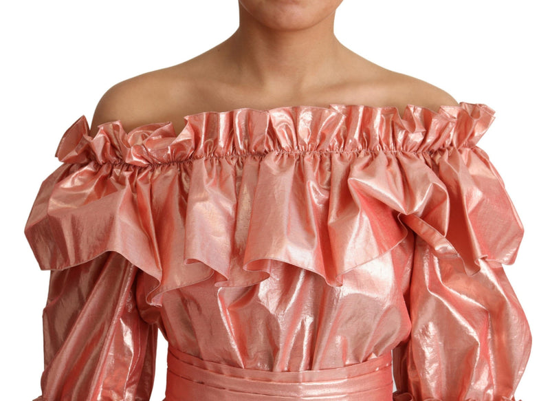 Robe en soie et coton rose à volants Dolce &amp; Gabbana