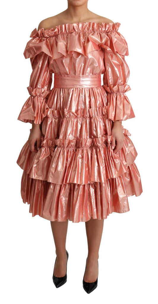Robe en soie et coton rose à volants Dolce & Gabbana