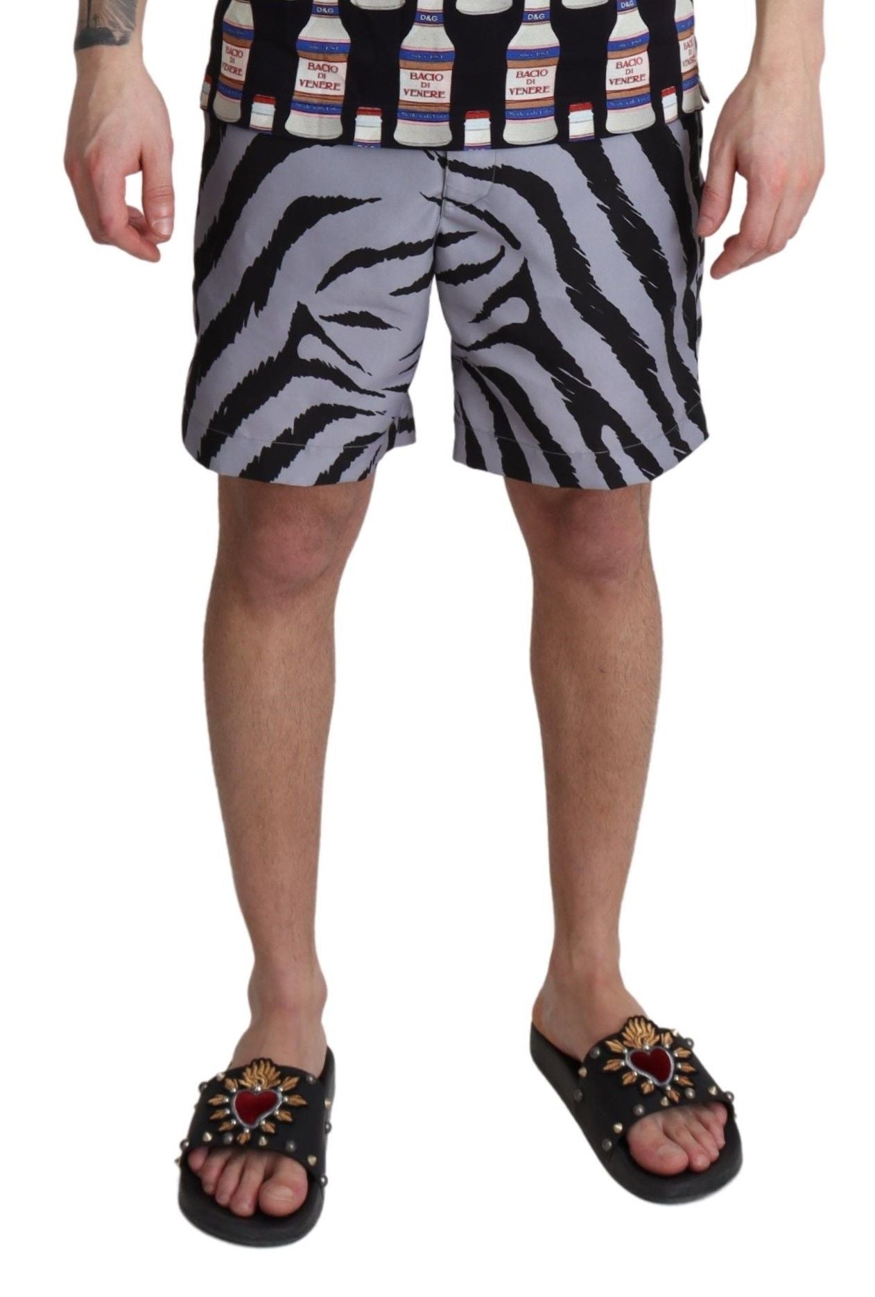 Short de plage gris à imprimé zèbre de Dolce & Gabbana