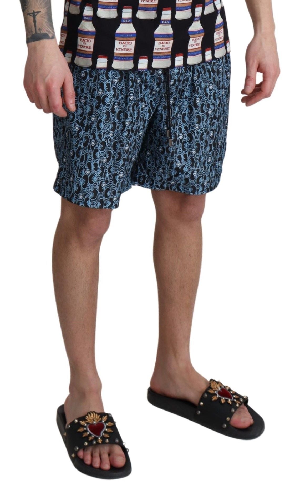 Short de bain imprimé bleu à motifs Dolce & Gabbana