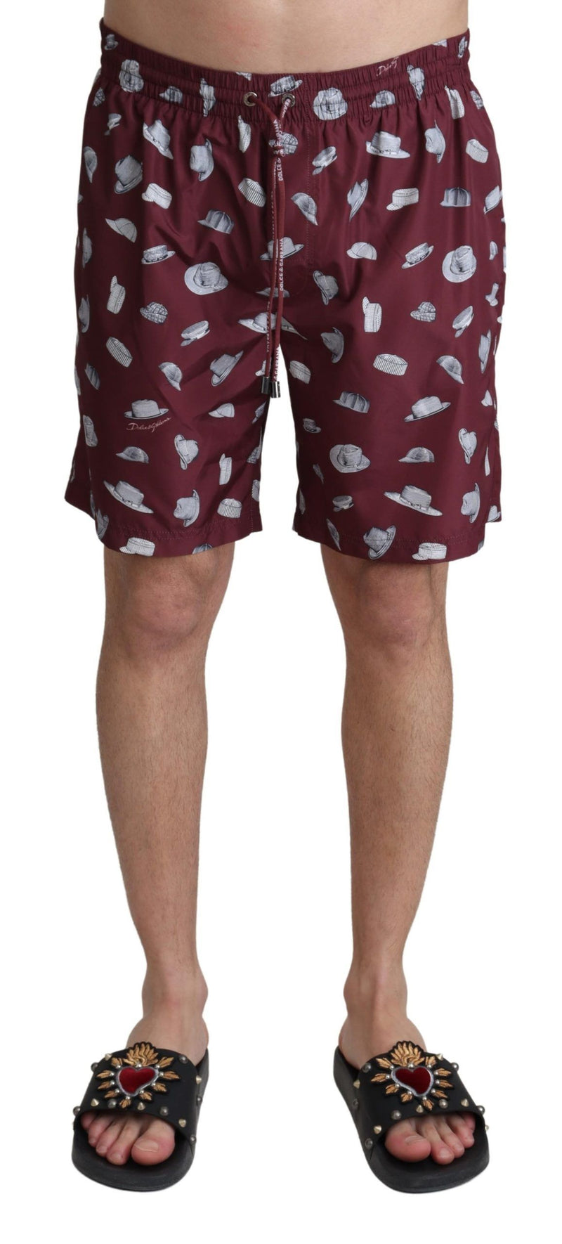 Shorts de bain et maillots de bain Dolce &amp; Gabbana, imprimé chapeaux, couleur marron.