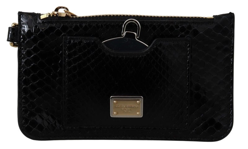 Porte-monnaie en cuir noir Dolce &amp; Gabbana avec miroir et portefeuille Agnese