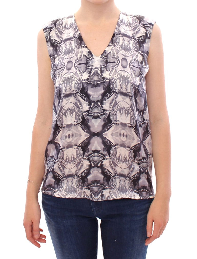 Haut, chemisier, blouse sans manches en soie gris-bleu de Arzu Kaprol