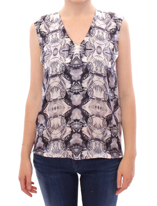 Haut, chemisier, blouse sans manches en soie gris-bleu de Arzu Kaprol