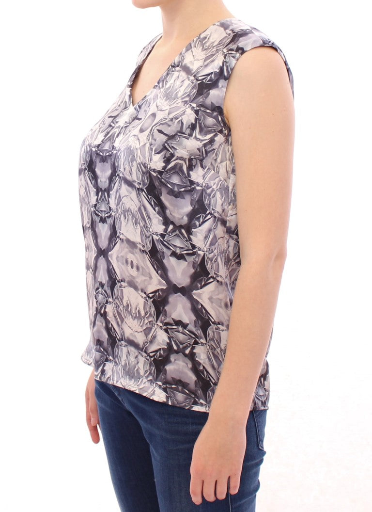 Haut, chemisier, blouse sans manches en soie gris-bleu de Arzu Kaprol