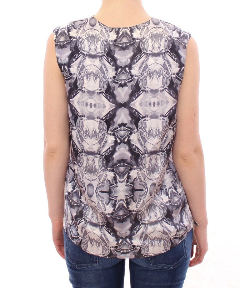 Haut, chemisier, blouse sans manches en soie gris-bleu de Arzu Kaprol