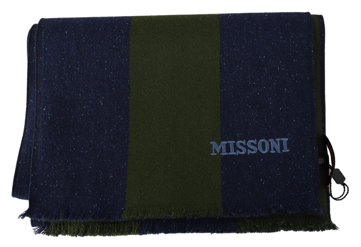 Châle Missoni en laine rayée verte bleue
