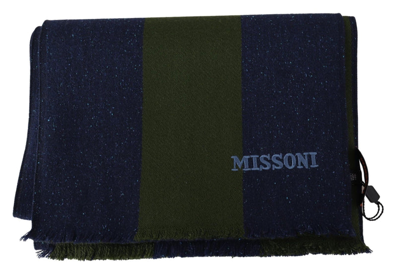 Missoni Groen Gestreept Wollen Nekwarmer Sjaal Blauw