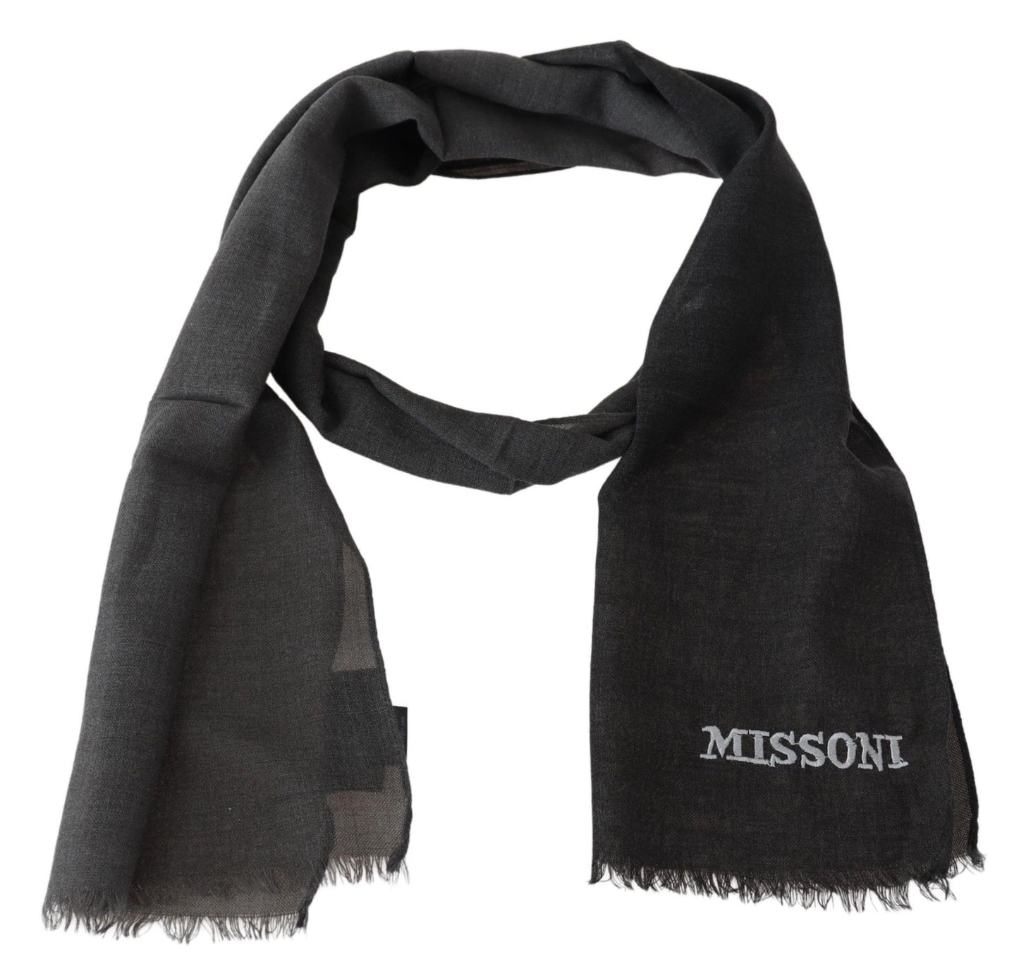Missoni Grijze Wollen Unisex Nekwikkel Sjaal Franjes Logo Sjaal