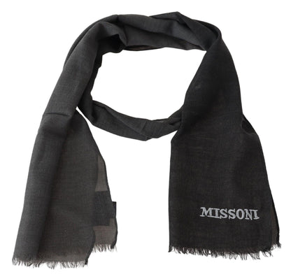 Missoni Grijze Wollen Unisex Nekwikkel Sjaal Franjes Logo Sjaal