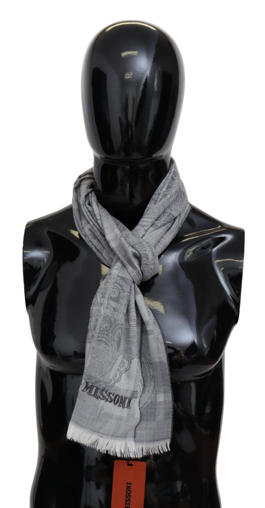 Missoni Grijze Bloemen Wollen Unisex Nekwikkel Sjaal met Franjes