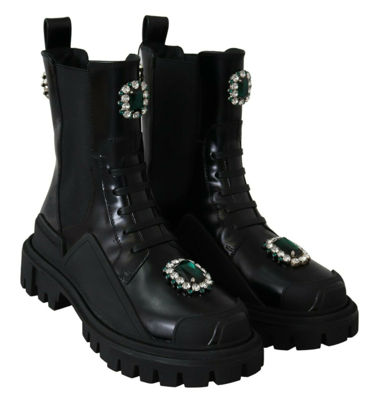 Bottes de combat Dolce &amp; Gabbana en cuir noir et cristaux