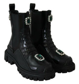 Bottes de combat Dolce &amp; Gabbana en cuir noir et cristaux