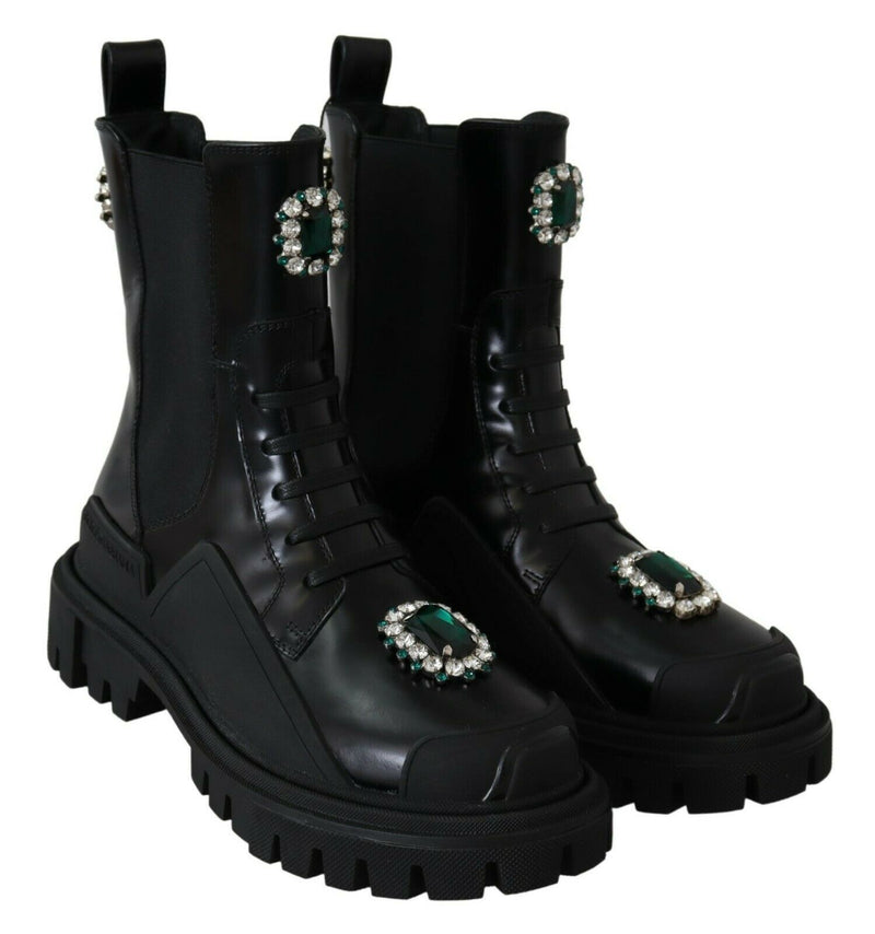 Bottes de combat Dolce &amp; Gabbana en cuir noir et cristaux