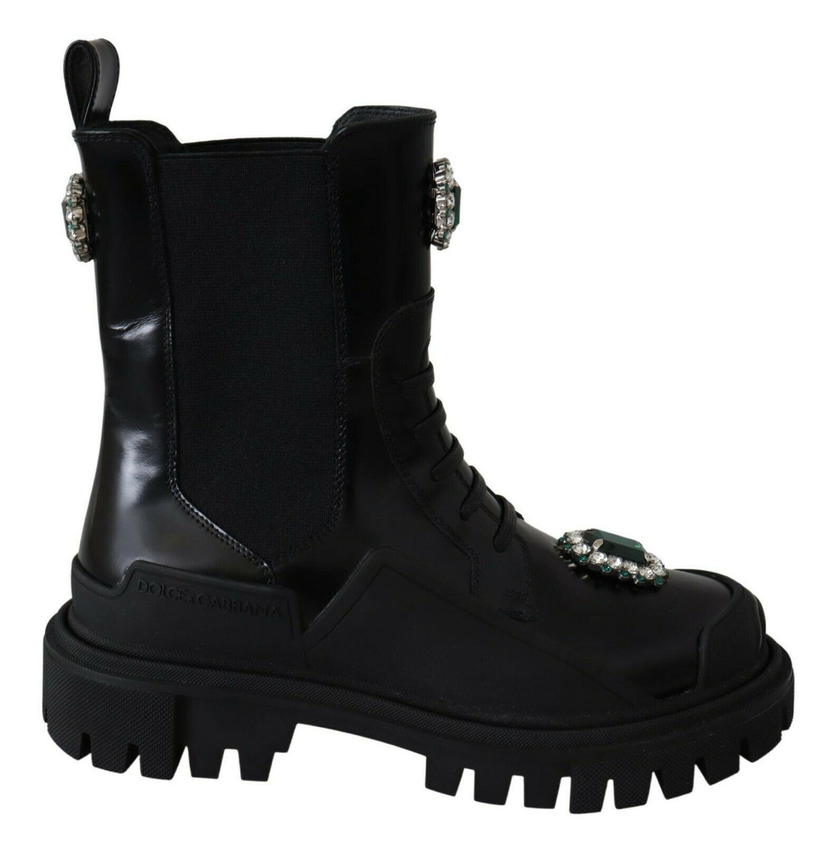 Bottes de combat Dolce &amp; Gabbana en cuir noir et cristaux