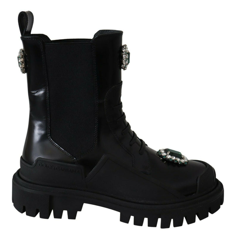 Bottes de combat Dolce &amp; Gabbana en cuir noir et cristaux