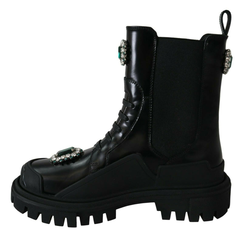 Bottes de combat Dolce &amp; Gabbana en cuir noir et cristaux