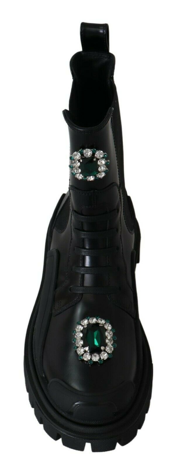 Bottes de combat Dolce &amp; Gabbana en cuir noir et cristaux