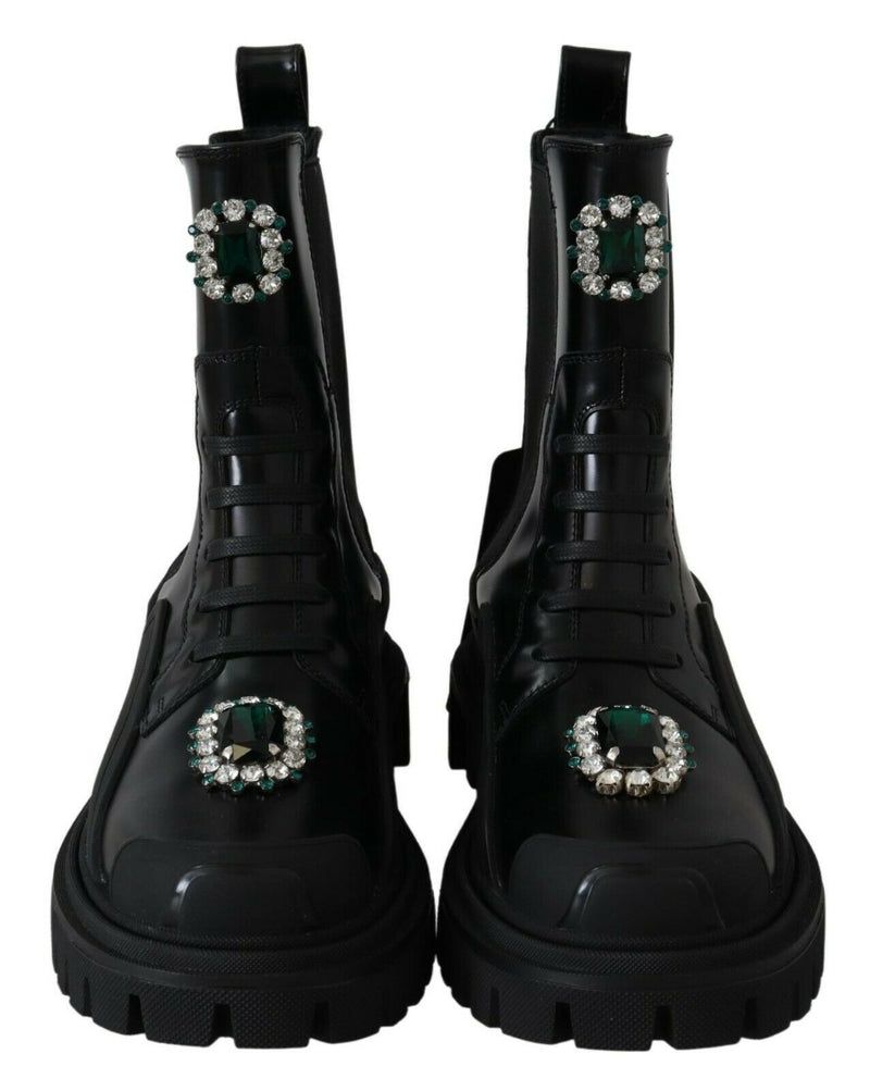Bottes de combat Dolce &amp; Gabbana en cuir noir et cristaux