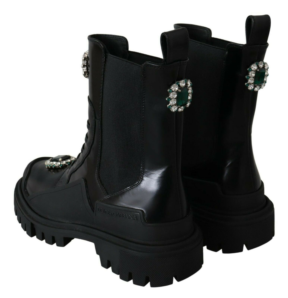 Bottes de combat Dolce &amp; Gabbana en cuir noir et cristaux