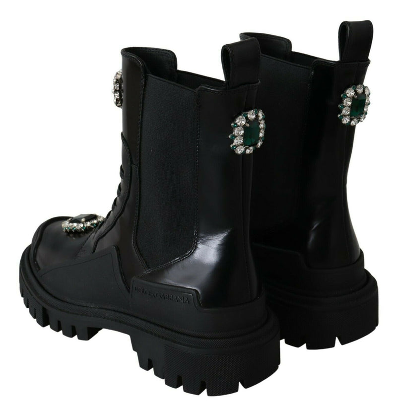 Bottes de combat Dolce &amp; Gabbana en cuir noir et cristaux