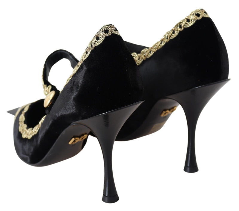 Escarpins Mary Jane Dolce &amp; Gabbana en velours noir et or