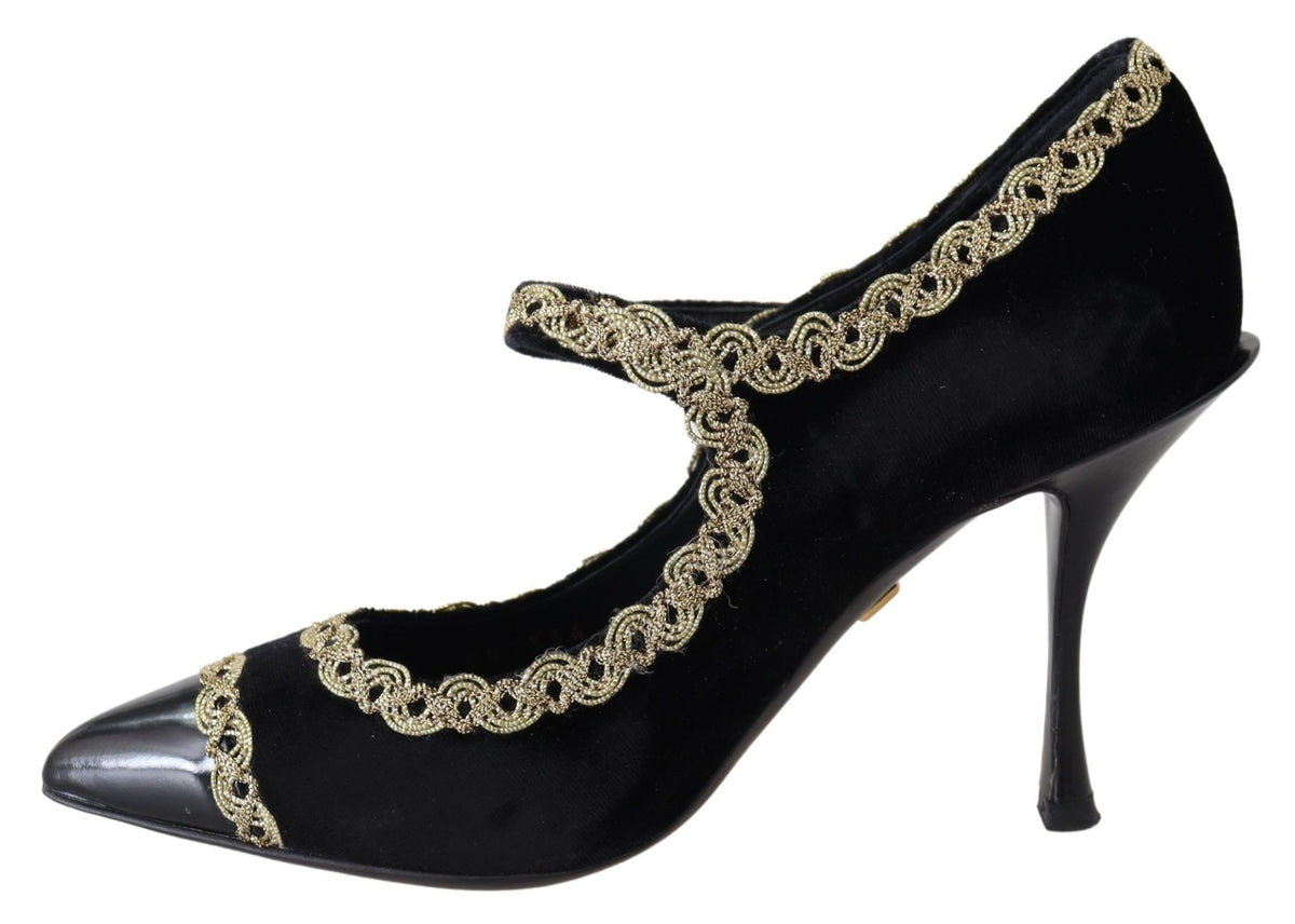 Escarpins Mary Jane Dolce &amp; Gabbana en velours noir et or