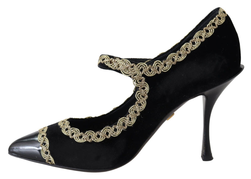 Escarpins Mary Jane Dolce &amp; Gabbana en velours noir et or