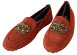 Mocassins Dolce &amp; Gabbana en cuir orange à couronne de cristal