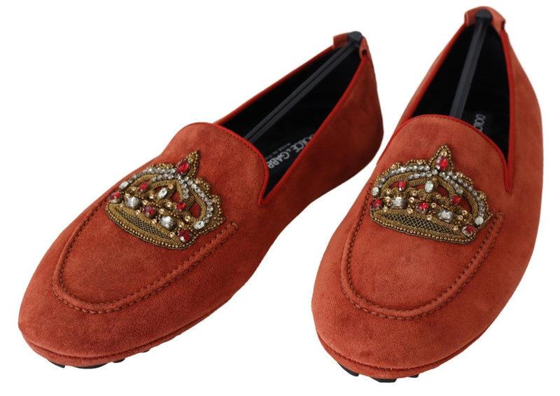 Mocassins Dolce &amp; Gabbana en cuir orange à couronne de cristal