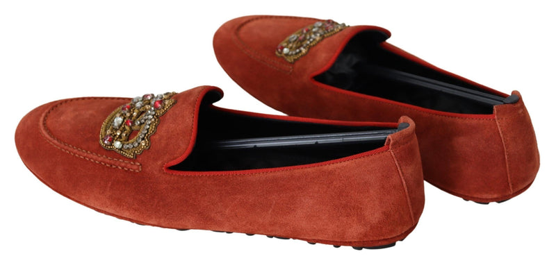 Mocassins Dolce &amp; Gabbana en cuir orange à couronne de cristal