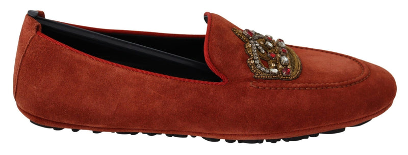 Mocassins Dolce &amp; Gabbana en cuir orange à couronne de cristal