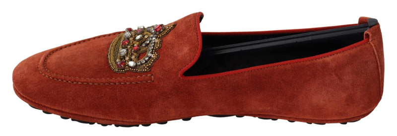 Mocassins Dolce &amp; Gabbana en cuir orange à couronne de cristal