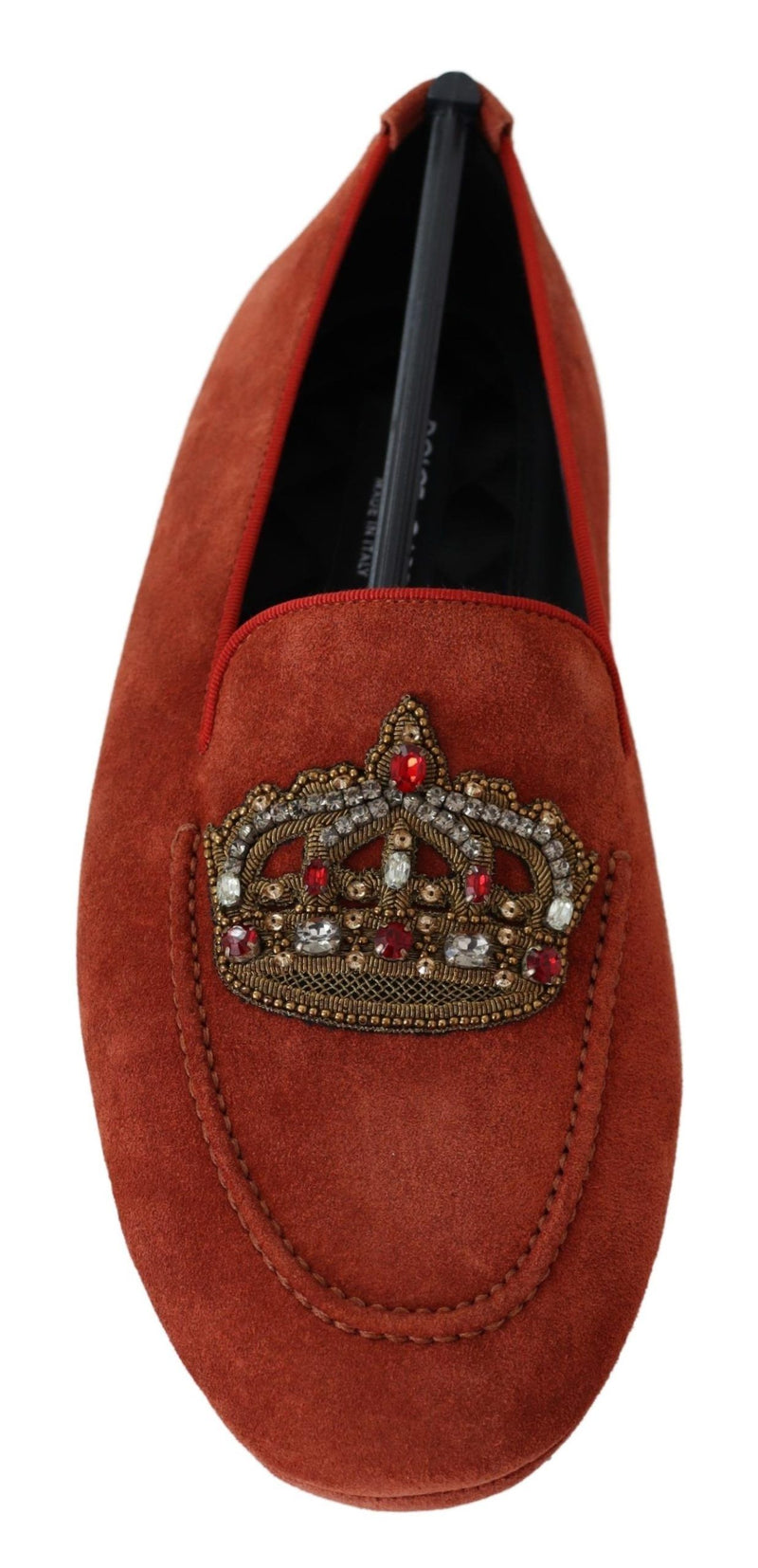 Mocassins Dolce &amp; Gabbana en cuir orange à couronne de cristal
