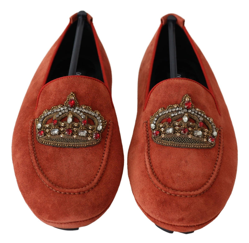 Mocassins Dolce &amp; Gabbana en cuir orange à couronne de cristal